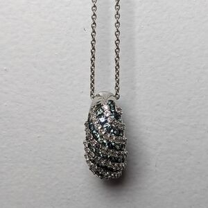 New Sterling Silver Natural Sapphire & White Topaz Pendant Necklace  17” 925